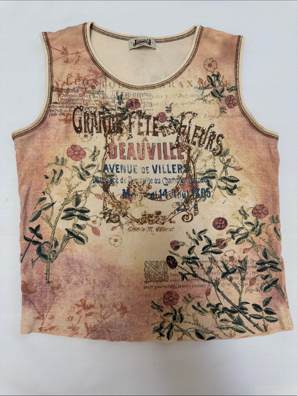 Jamee J Cream Floral Graphic Sleeveless Tank Top